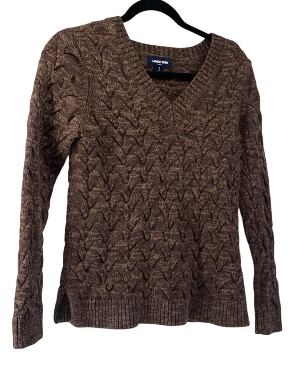 Lands' End Drifter Sweater Womens Small brown Braided Long Sleeve Pullover